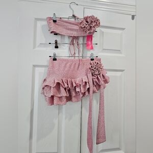 NWT Pink Sparkly Ruffled Two-Piece Set